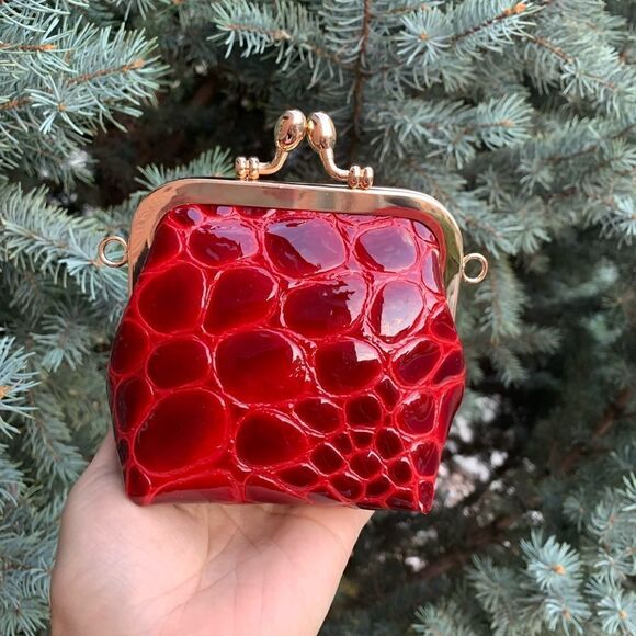 Handmade Genuine Leather Embossed Cobblestone Texture Kisslock Bag & Small Purse - Picture 13 of 16